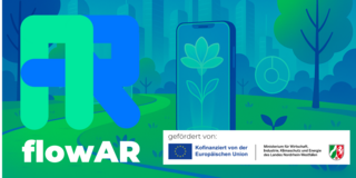 Poster vom Projekt mit dem Text "Aufblühen kollektiver Kreativität in physisch und digital agierenden Communities durch Erstellung von immersiven Augmented-Reality-Objekten"