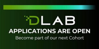 Bild mit dem DLAB Logo und der Unterschrift "Applications are open"