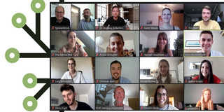 Grafik Projekt Marketing "Klimaneutrales Radio" Grafik mit Sessionansicht der Teilnehmer bei Zoom nebst Logos TU, Marketing und Radio91.2