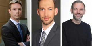 The teaching award winners Prof. Dr. Lorenz Graf-Vlachy, Matthias Schinnen, and Prof. Dr. Andreas Lichter.