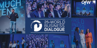 25th World Business Dialog, umrahmt von Bildern vom Kongress. 