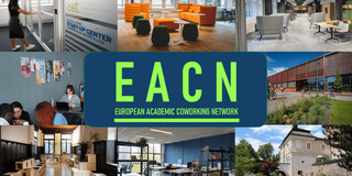 EACN logo in front of a photo collage with images of different working spaces.