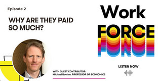 Bild vom Work Force Podcast Logo; Episode 2 Why are they paid so much?; with guest contributor Michael Böhm, Professor of Economics Kleines Foto: Prof- Michael Böhm.