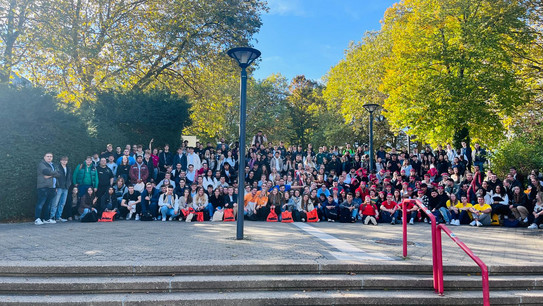 Group photo of first-year students during orientation week.