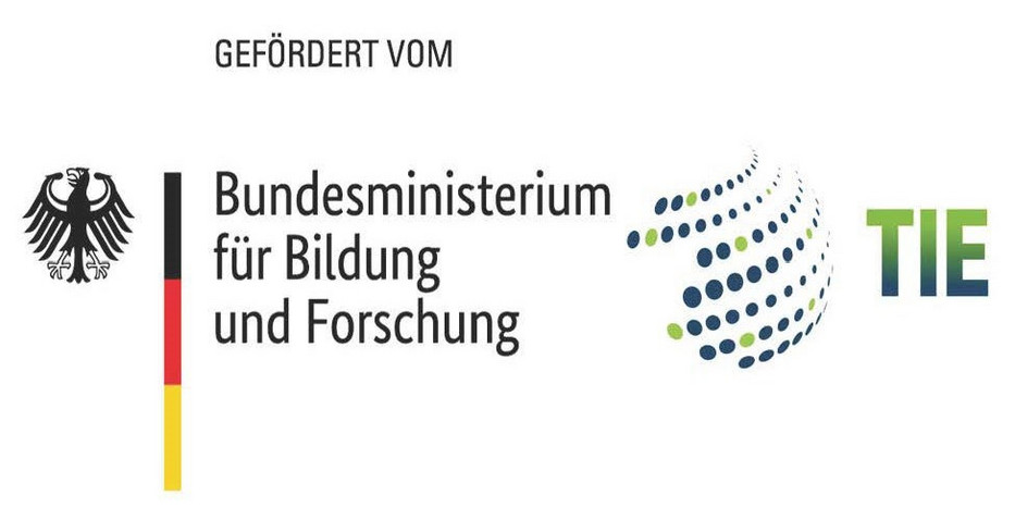 Bild zeigt Text "gefördert von" gefolgt vom Logo des Bundesministeriums für Bildung und Forschung und dem TIE Institut der TU Dortmund