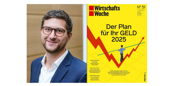 Foto von Manuel Wiesche und Abbildung der Zeitschrift WirtschaftsWoche