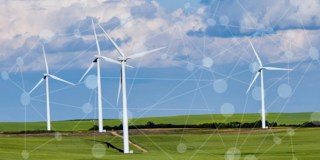 Bild von Windkraftwerken und Netzwerken