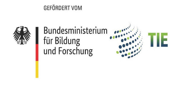 Bild zeigt Text "gefördert von" gefolgt vom Logo des Bundesministeriums für Bildung und Forschung und dem TIE Institut der TU Dortmund
