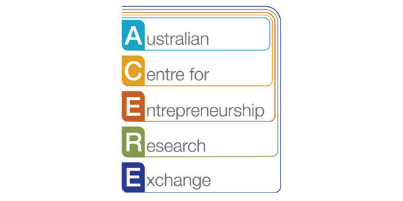 Logo der ACERE Conference. Farbige Initialien untereinander, stehen für Australian Centre for Entrepreneurship Research Exchange