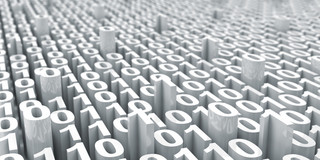 Binary system Multiple white zeros and ones in 3D.